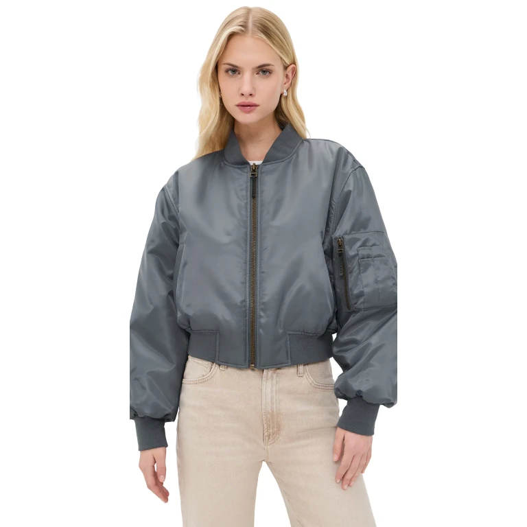 ANINE BING Cropped Leon Bomber Dark Grey L
