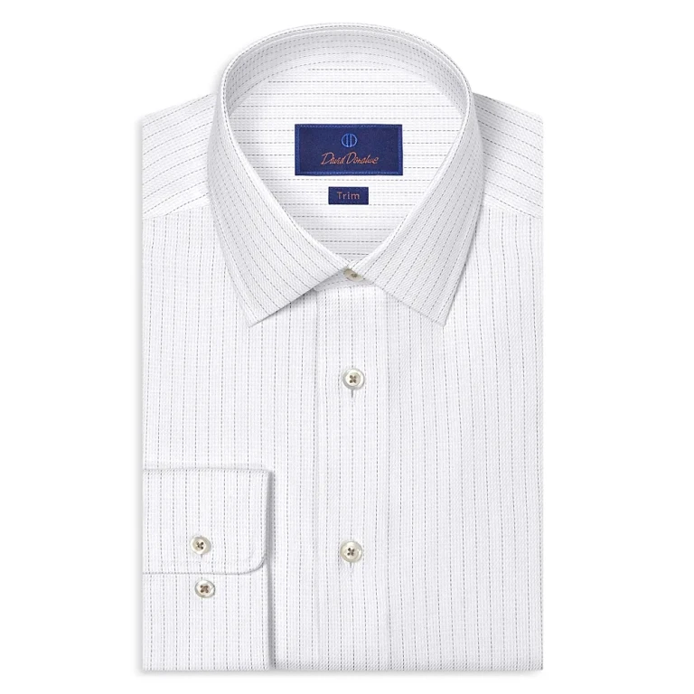 David Donahue Trim Fit Dobby Stripe Dress Shirt