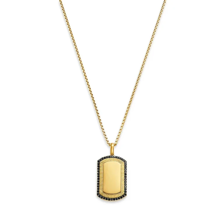 Men's Black Diamond Dogtag Pendant Necklace in 14K Yellow Gold, 0.5 tcw