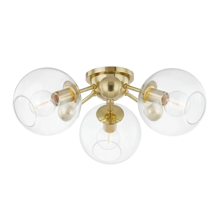 Aged Brass Three Light Semi Flush Mount from the Abbott Collection