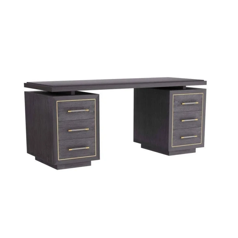 Ebony Oak Antique Brass Graphite Leather Desk from the Wixom Collection