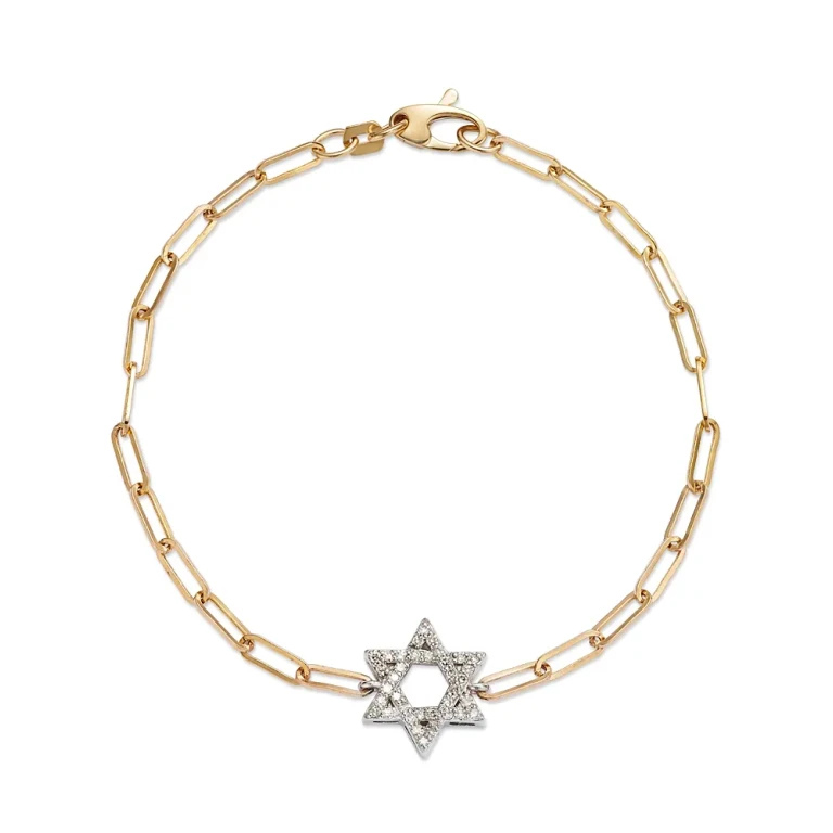 Diamond Star of David Bracelet in 14K White and Yellow Gold, 0.18 tcw