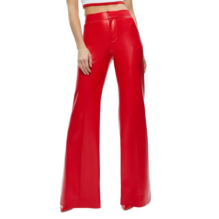 Alice and Olivia Dylan High Waist Wide Leg Pants in Bright Ruby Faux Leather