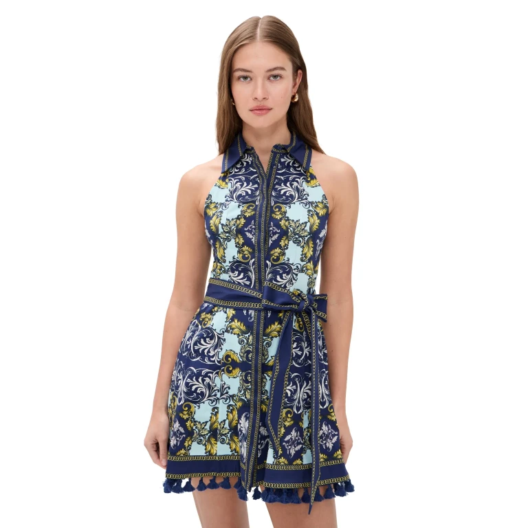 ALICE + OLIVIA Lucy Halter Mini Shirt Dress Antique Scroll 6