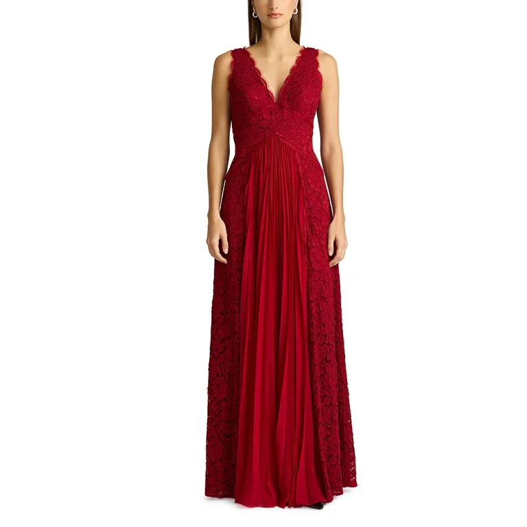 Zac Posen Pleated Lace Gown
