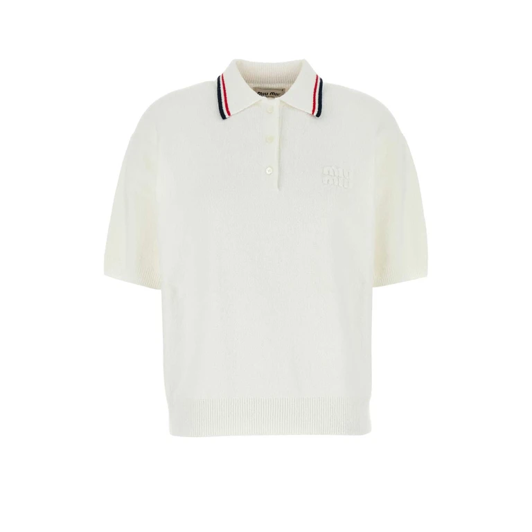 White Stretch Terry Fabric Polo Shirt Bianco - Women