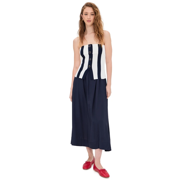Moon River Tube Top Striped Detail Midi Dress Navy/Ivory L