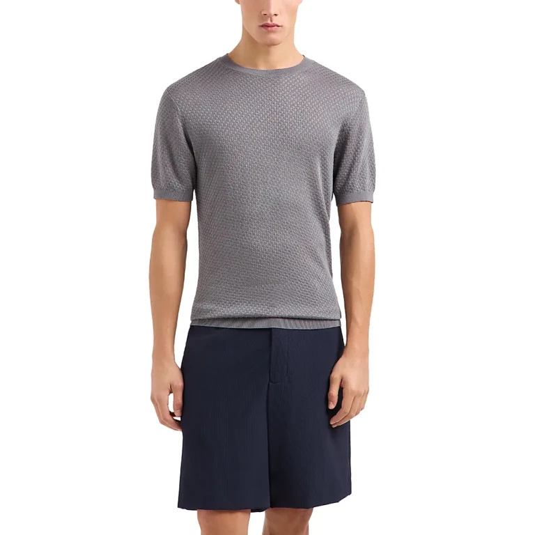 Emporio Armani Knit Jacquard Short Sleeved Pullover Sweater