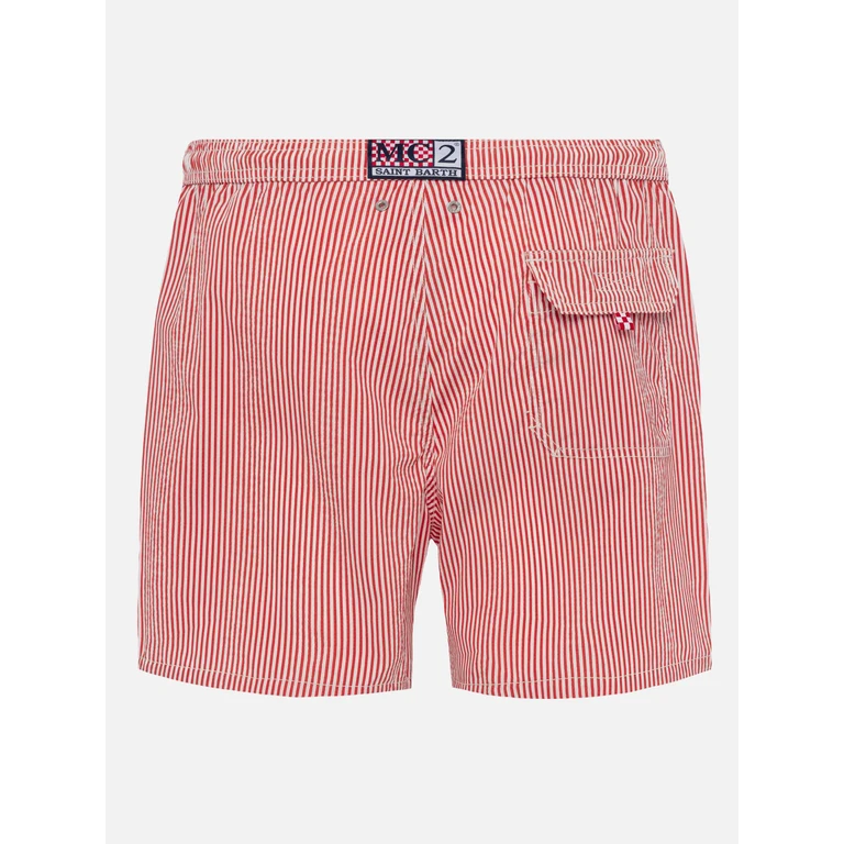 Mc2 Saint Barth Seersucker Red Striped Classic Light Swim Shorts Patmos Swimshort - Men