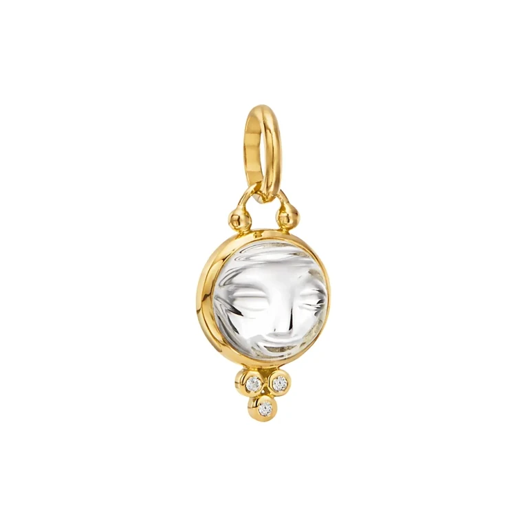 Temple St. Clair 18K Yellow Gold Small Carved Crystal Moonface Pendant with Diamonds