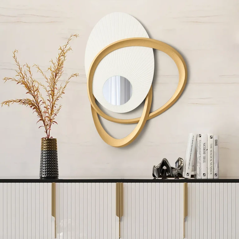 35.4" Art Deco Wall Hanging with Mirror â White & Gold, Radiant Design