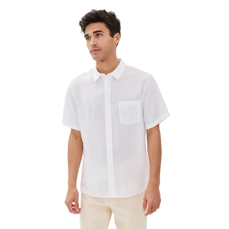 Vince Linen Short Sleeve Shirt Optic White M