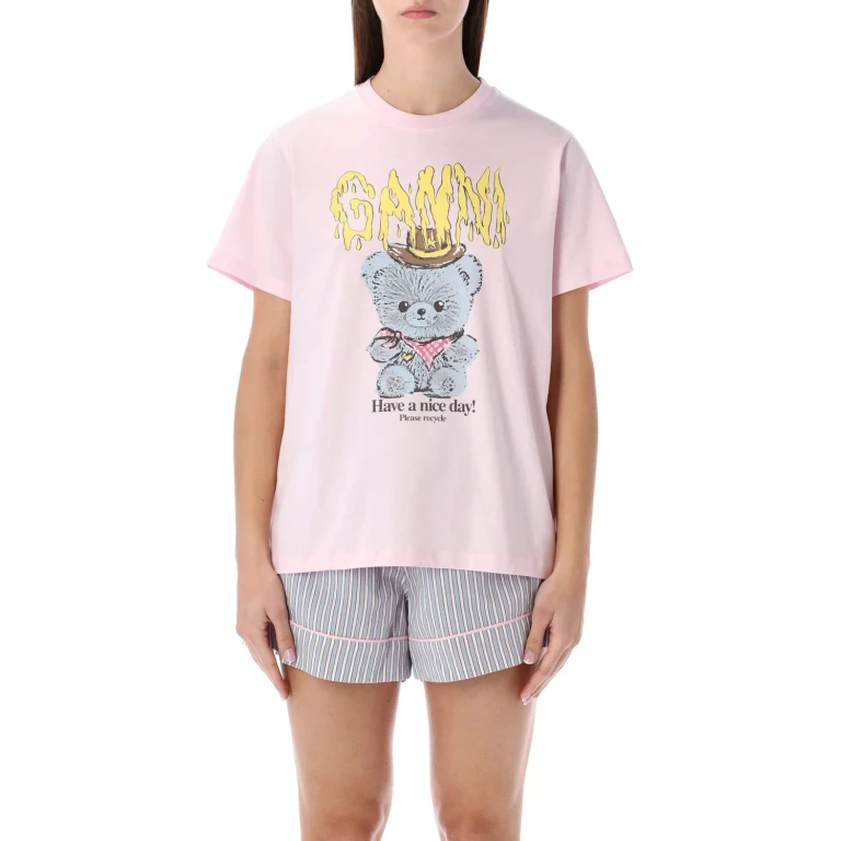 Ganni Pink Cowboy Bear Graphic T-shirt