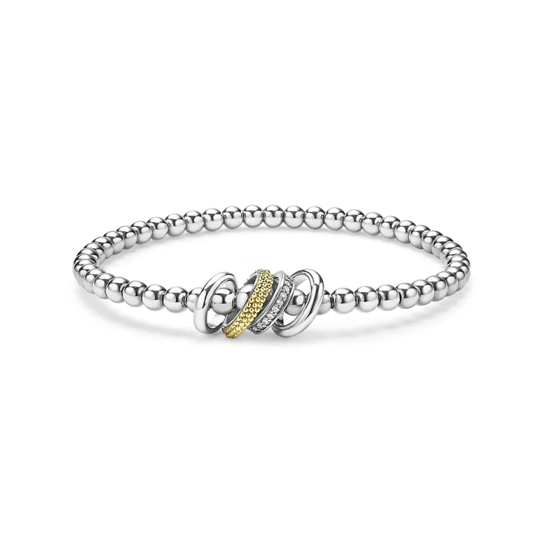 Lagos 18K Yellow Gold & Sterling Silver Caviar Lux Diamond Four Ring Stretch Bracelet