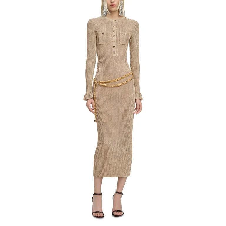 Self-Portrait Ribbed Knit Midi Dress