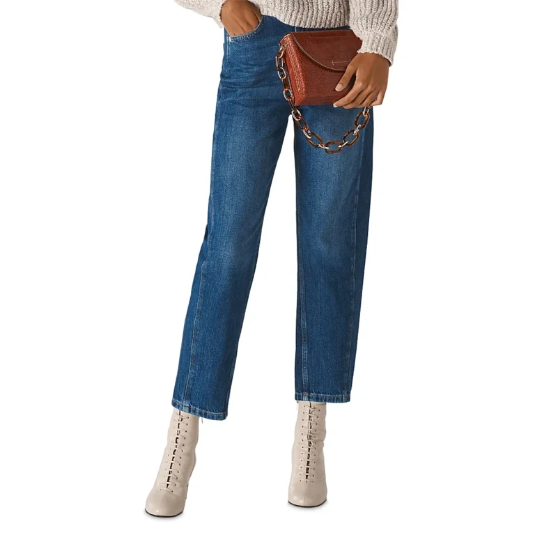 Whistles High-Rise Cropped Barrel-Leg Jeans in Denim