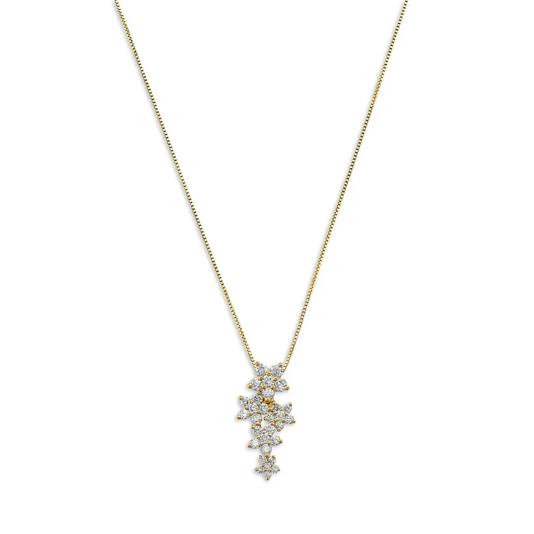 Diamond Flower Pendant Necklace in 14K Yellow Gold, 0.63 tcw