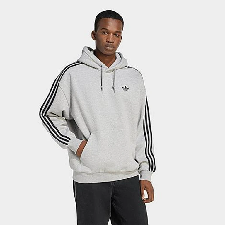 adidas Men's Originals adicolor Classics 3-Stripes Pullover Hoodie in Medium Grey Heather/Black Size: XS