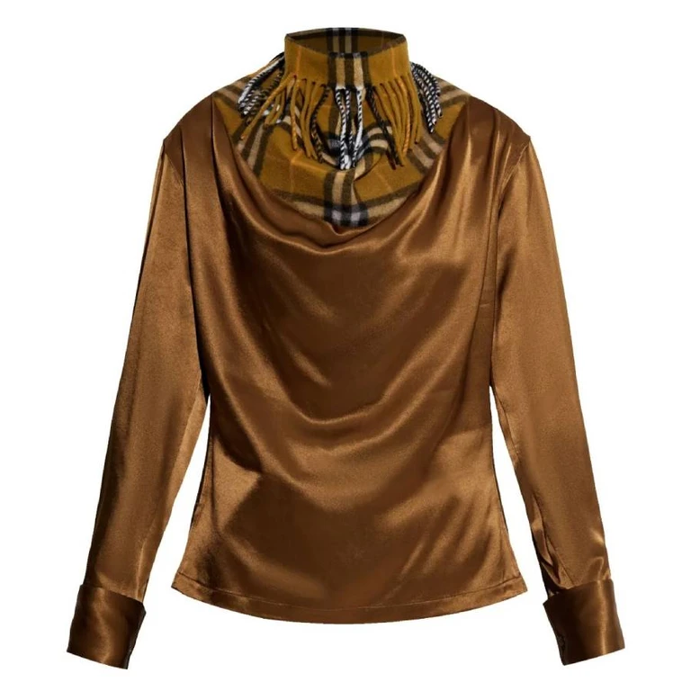 Burberry Satin and Check Scarf Panelled Top