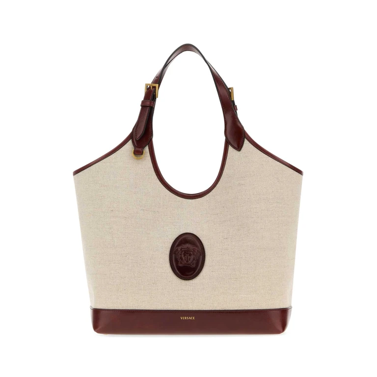 Versace Cappuccino Canvas Large Riviã¨re Shopping Bag Beigepalisandro Borse A Mano - Women