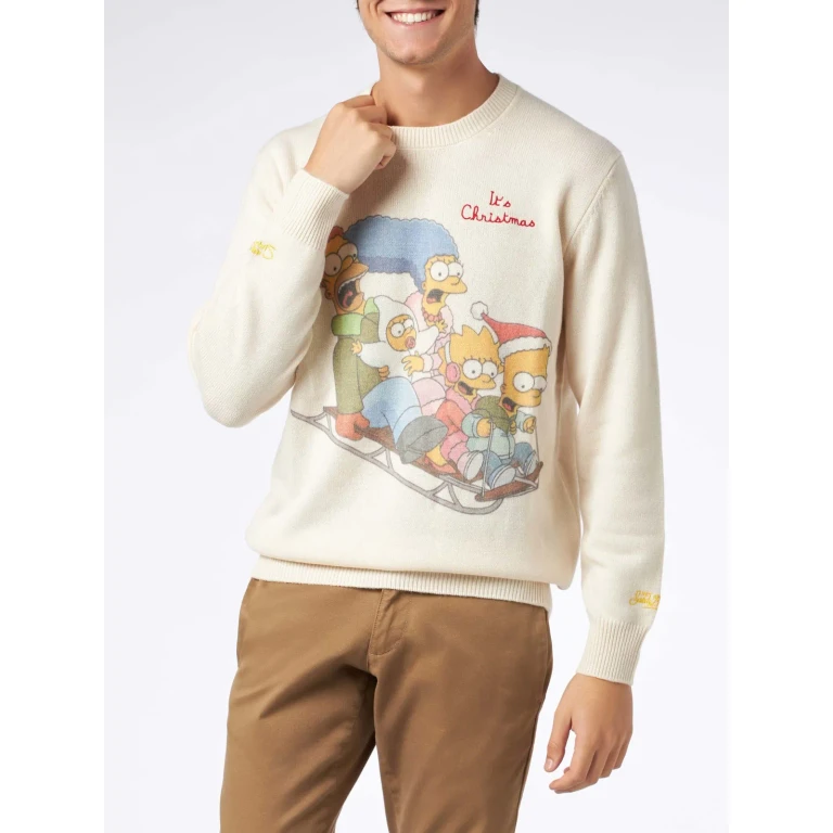 MC2 Saint Barth Crewneck Sweater Heron With The Simpson Family Jacquard The Simpsons Special Edition