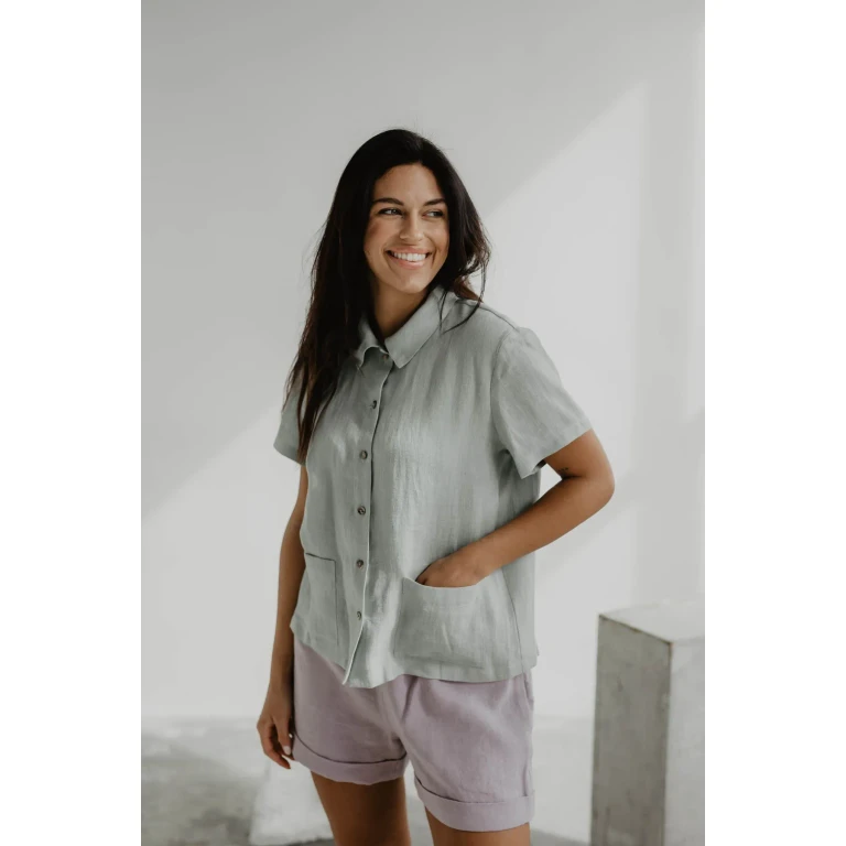 Linen summer shirt SCARLETT S Sage Green