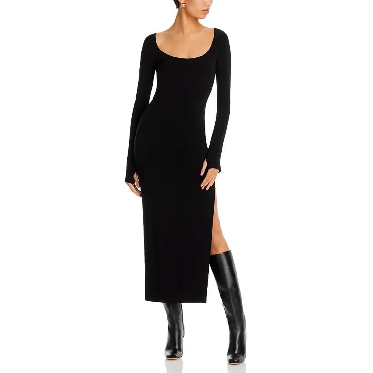Norma Kamali Long Sleeve Side Slit Gown