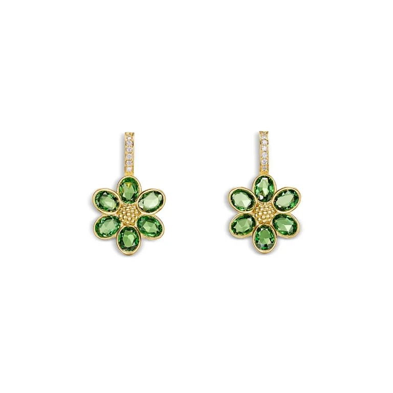 Temple St. Clair 18K Yellow Gold Fj Tsavorite & Diamond Fiori Flower Drop Earrings