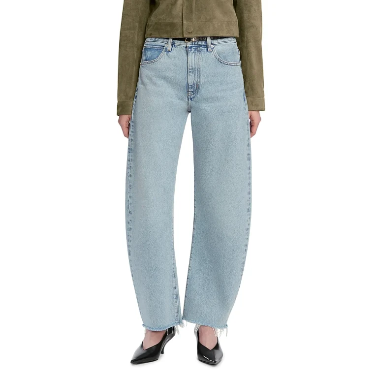 Frame The Bubble High Rise Crop Barrel Leg Jeans in Knock Out