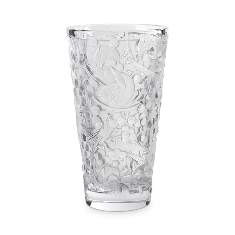 Lalique Merles & Raisins Large Clear Vase