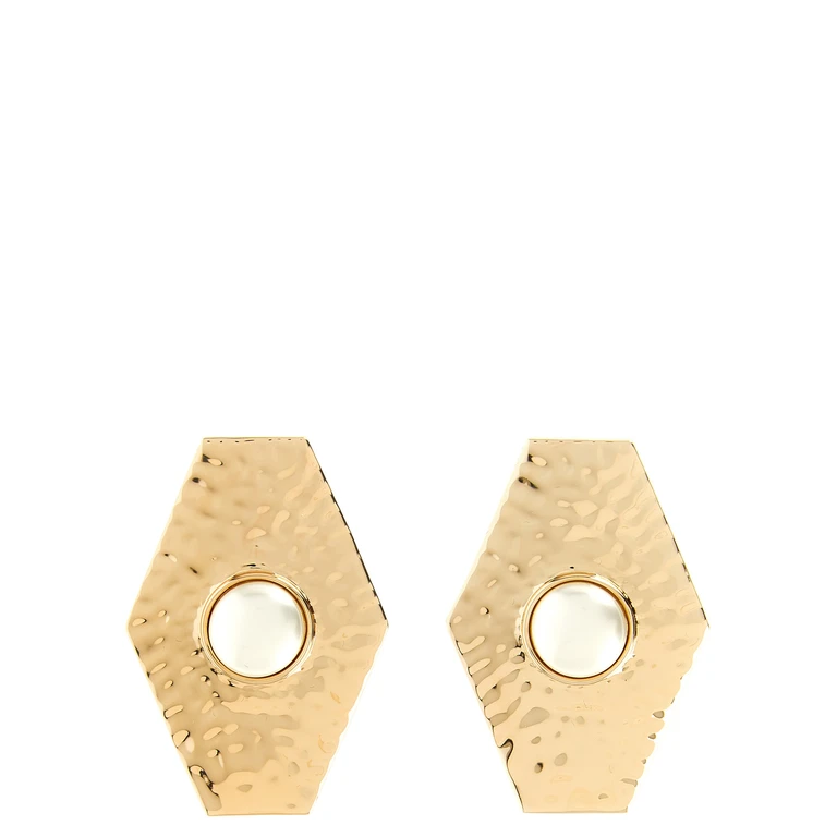 Self-Portrait Large Hammered Gold Pearl earrings Brass Re St Jewelry - Women