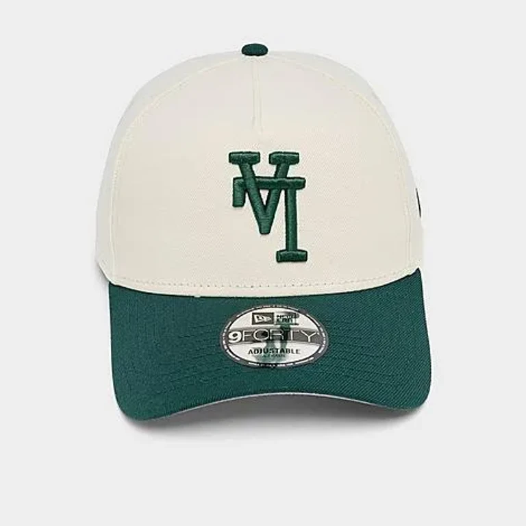 New Era Los Angeles Dodgers MLB 9FORTY Upside Down Wordmark A-Frame Adjustable Back Hat in Chrome/Dark Green