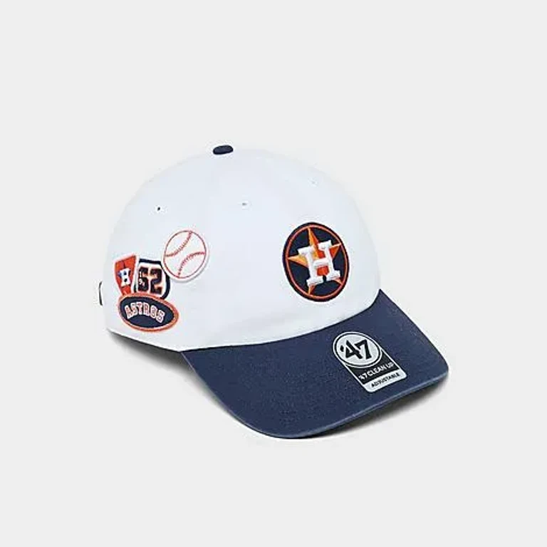 '47 Houston Astros MLB Badges Clean Up Strapback Hat in White/Navy