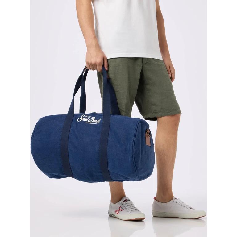 Mc2 Saint Barth Blue Linen Travel Duffle Bag Jetleg - Unisex