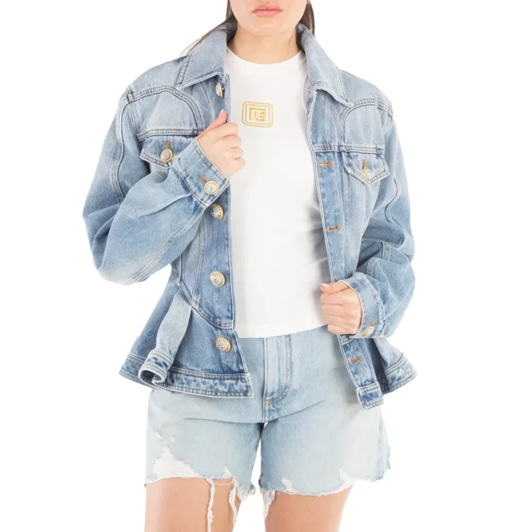 Balmain Logo-Buttons Pleated Denim Blazer