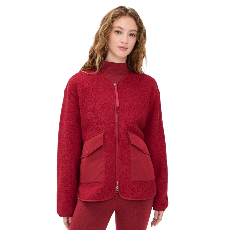 Varley Marina Collarless Fleece Jacket Red Dahlia XL