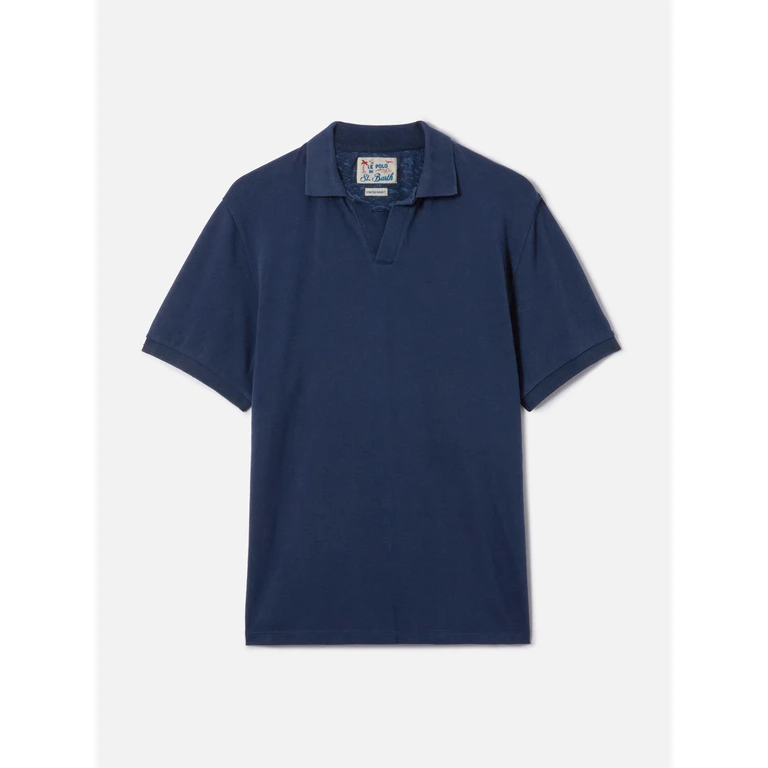 Mc2 Saint Barth Navy Blue Charles Polo Solid Cotton Piquet Shirt - Men