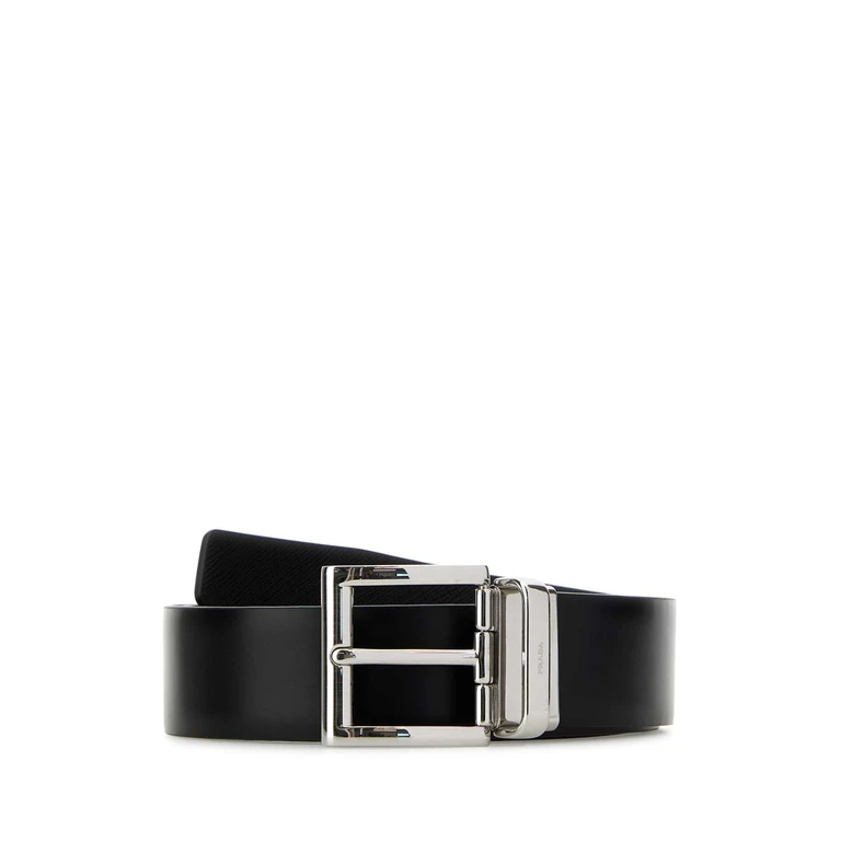 Prada Black Leather Reversible Belt F0002 Vitello Cinture - Men