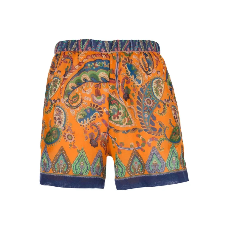 Etro Orange Shorts With Elasticated Waist And All-over Print In Tech Fabric For Women