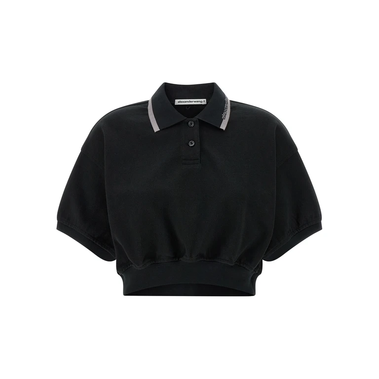Intarsia collar polo shirt Black Cotton - Women