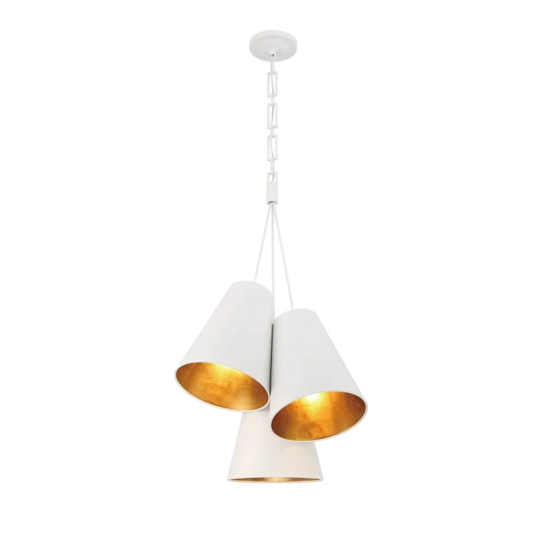 Alston 3-Light Pendant in Matte White with Antique Gold