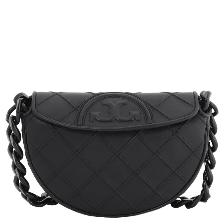 Tory Burch Black Leather Fleming Soft Mini Crescent Bag