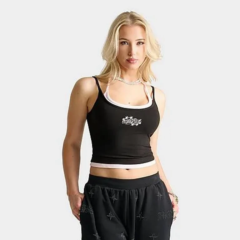 Hoodrich Women's Bling Double Layer Tank Top in Black/Pink Size: XS