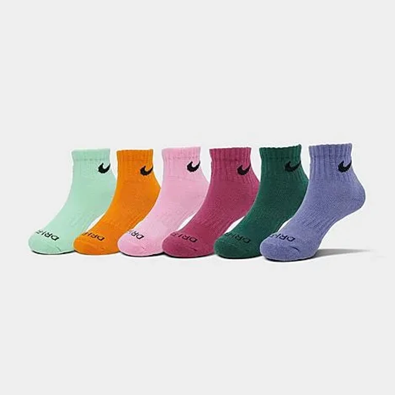 Nike Little Kids Dri-FIT Ankle Socks (6-Pack) in Sweet Beet Size: 5-7