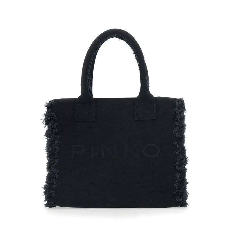 Pinko Beach Shopper Canvas - Black Cotton Tote Bag For Women