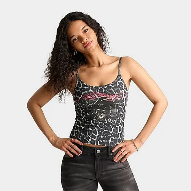 Ed Hardy Women's Panther Cami Tank Top in Black Leopard Size: Small