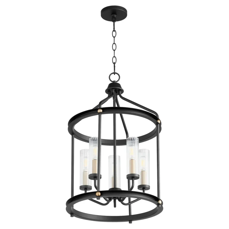 Empire 5-Light Entry Pendant in Textured Black w with Aged Brass