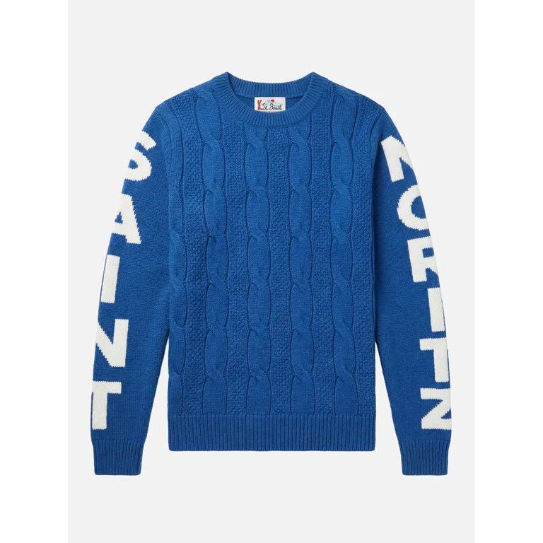 Mc2 Saint Barth Bluette Cable Knit Crewneck Bergen Sky - Men