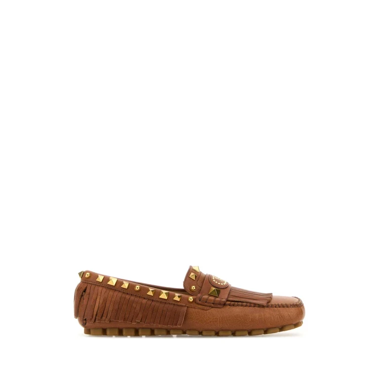 Valentino Garavani Caramel Leather Plaster Caster Loafers Tobacco Mocassini - Women