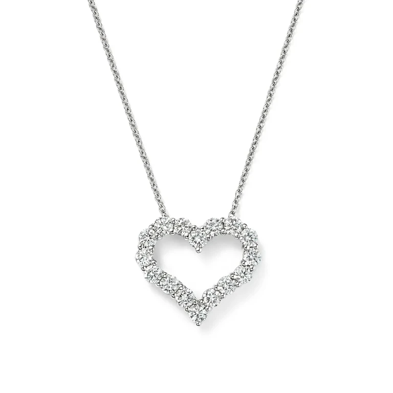 Diamond Heart Pendant Necklace in 14K White Gold, 1.0 tcw